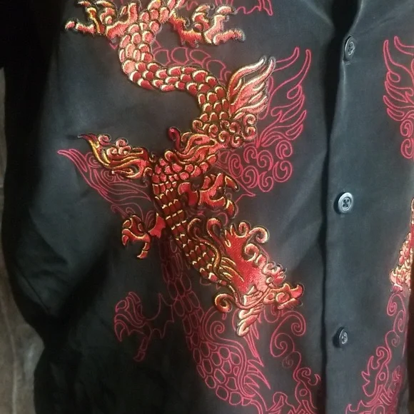 Silver Point-Retro Dragon Button Up Shirt-Size Medium - Picture 2 of 12